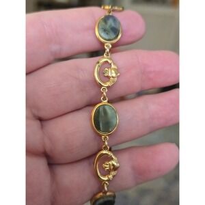 Sheila Fajl Claddagh Semi Precious Green Stone Gold Plated Bracelet